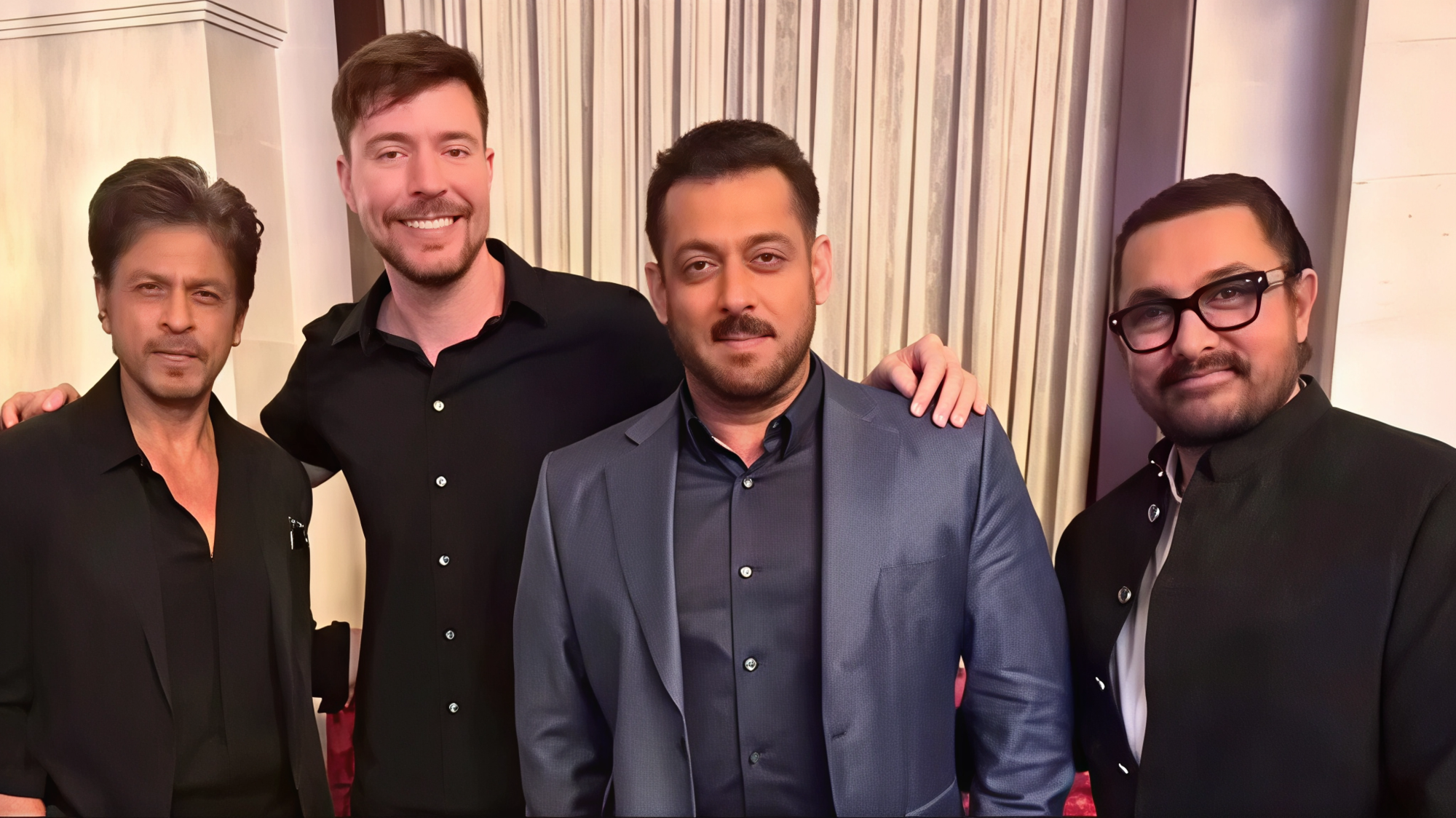 MrBeast Poses With Shah Rukh Khan Salman Khan And Aamir Khan Internet Calls It The Billion Dollar Picture